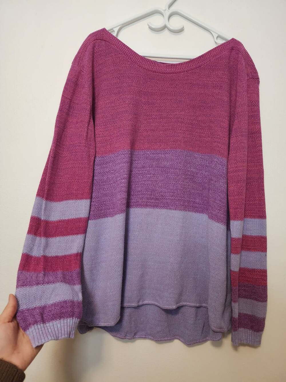 Cotton Country by Parkhurst 100% cotton Striped Sweater XL/TG Pink Purple knit